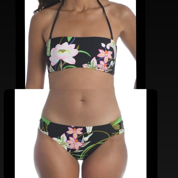 Trina Turk Other - Trina Turk Moonlit Lotus Bandeau Top & Shirred Bottom Swimsuit Bikini Set